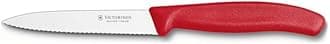 4 Inch Swiss Classic Paring Knife with Serrated Edge, Spear Point, Red, Stainless Steel, 4"