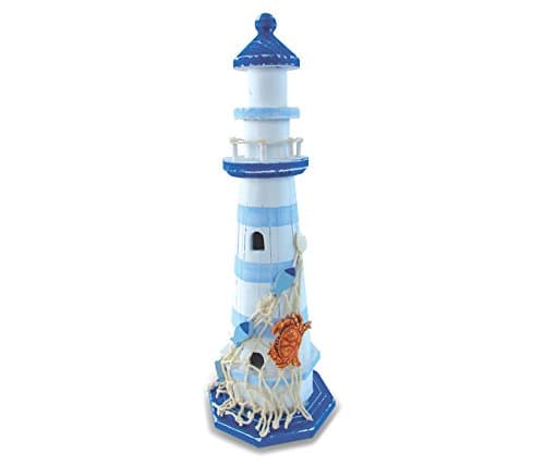 COTA Global Light Blue Stripes Lighthouse w/Crab & Fish Net Nautical Marine Decor Size: 4"W x 12.25"H Beach Table Top Charming Centerpiece Accent Ocean Sea Aquatic Theme Party Events Souvenirs Favors