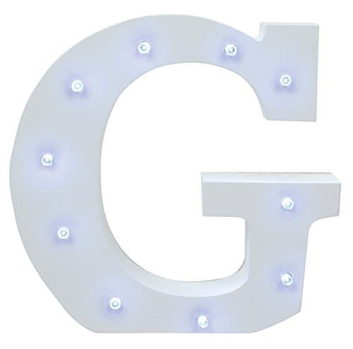 Creative Hobbies Decorative Light Up Wooden Alphabet Letter, 6.25 Inch Tall, White MDF, with Battery Operated LED Lights, Letter G