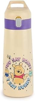 Cello Kidzbee Gulp Hunny Bear Thermosteel Flask | 3D Touch & Feel Disney & Marvel Design | Kids Bottle for School & Picnic | 8 Hours Hot & Cold | Leak Proof with Push Button Lid | 490ml | Off White