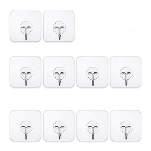 10pcs Clear Hanging Wall Hooks 15kg (max) Heavy Duty Reusable Adhesive Hooks Nail Free No Scratch Super Waterproof Seamless Sticky Hooks for Bathroom Kitchen Wall Door and Ceiling