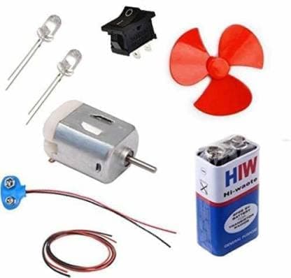 SP Project Kit, (Fan Blade, DC Motor, 9V Battery, 2 LED, 1 m Wire, Battery Connector, Switch for Project, Science, DIYs) Electronic Components