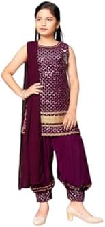 Aarika Girls Ethnic Wear Black Colour Sequin Embroidery/Lace Work Georgette Kurti Patiala Set With Dupatta