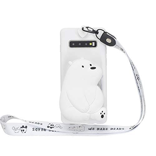 TiKeDa for Galaxy S8 Plus Silicone Case Cover with 3D Cartoon Animal Zipper Wallet Purse Holder Stand and Detachable Necklace for Samsung Galaxy S8 Plus(White Bear, Samsung Galaxy S8 Plus)