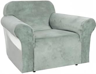 H.VERSAILTEX Stretch Velvet Armchair Cover Couch Covers 1 Cushion Chair Slipcover for Living Room Furniture Cover Crafted from Thick Comfy Rich Velour (Chair 31"-49", Sea Grass)