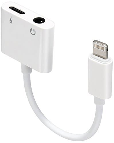 iPhone Headphone Adaptor, Dual Lightning Adapter & Splitter, 2 in 1 Aux Headphone Jack Audio & Charge Cable Adapter, 3.5mm Lightning Adapter for iPhone7/7Plus/8/8Plus/X, Support iOS 11 and Befo(white)