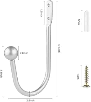 Curtain Holdbacks, 4 pcs Curtains Holder Wall Mounted Drapery Tiebacks Retro Window Hook for Home Decor, Silver (HM-01)