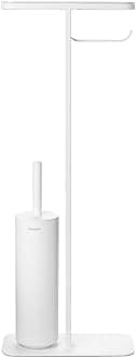 Brabantia - Mindset Toilet Butler - Bathroom Shelf, Toilet Roll Holder & Hygienic Toilet Brush - Corrosion Resistant Steel - Stable & Non-Slip Base - Fresh White - 75.5 x 12.5 x 29 cm