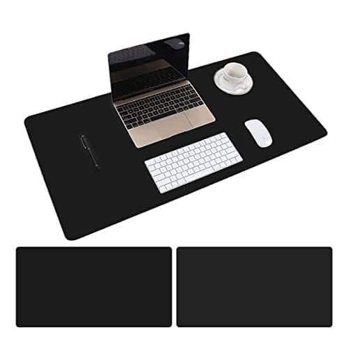 Double Sided Leather Desk Pad (800 * 400), Office Waterproof Desk Mat, PU Mouse Pad, Desk Protector Cover, Desk Writing Mat for Office/Home/Work/Cubicle (Black+Black)