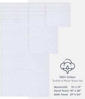American Soft Linen Premium, Luxury Hotel & Spa, 6 Piece Towel Set, Turkish Cotton for Maximum Softness and Absorbency by American Soft Linen, [Worth $78.95] (White)