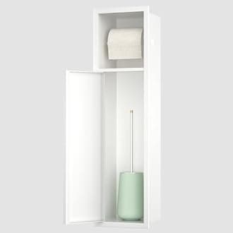 Toilet Paper Holder, Over-Mounted Toilet Roll Holder w/Cabinet for Bathroom Remodel, 304 Stainless Steel Tissue Paper Holder with Dispenser (White)