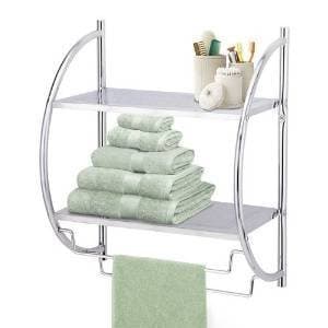 HIGH QUALITY 2 TIER MODERN CHROME WALL MOUNTED BATHROOM SHELF UNIT TOWEL RAIL RACK
