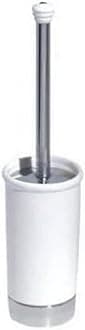 iDesign York Ceramic and Metal Toilet Bowl Brush Set, Classic Design Slim Compact Bowl Brush and Holder for Bathroom, 4.25" x 4.25" x 17.5", White and Chrome