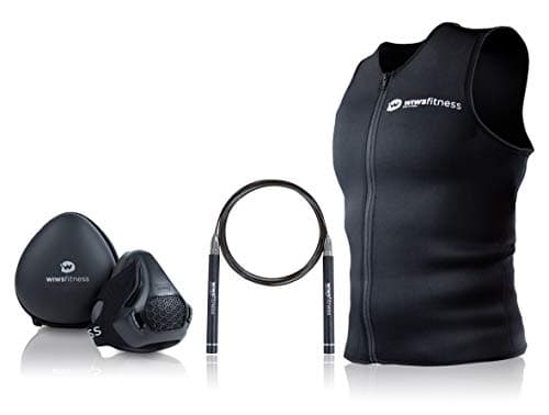 Wiws Ultimate Workout Kit – Jump Rope, Altitude Training Mask with 16 Levels, and Neoprene Vest Men’s Compression Shirt (Large) – Body Shaper Sweat Vest, Speed Rope and Mask for Alpha Men