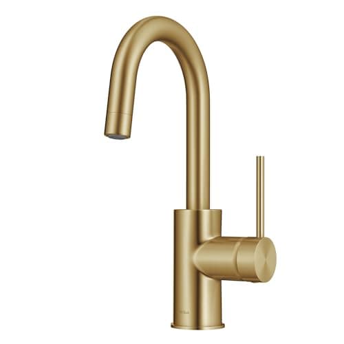 KRAUS Oletto Single Handle Kitchen Bar Faucet with QuickDock Top Mount Assembly in Brushed Brass, KPF-2600BB