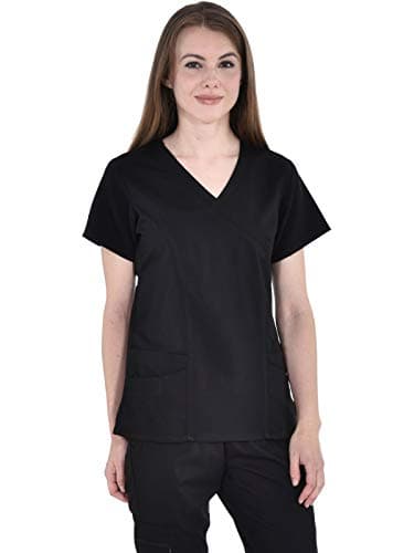 Marilyn Monroe Mock Neck Stretch Medical Scrub Top with Five Pockets, Black, 2X