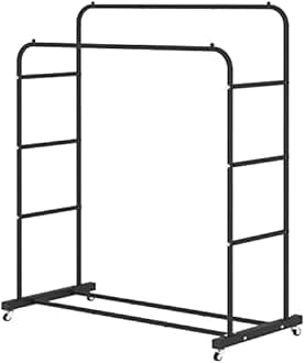 Laiensia Double Rods Clothing Rack with Wheels, Garment Rack for Hanging Clothes, Multi-functional Bedroom Clothes Rack, Black