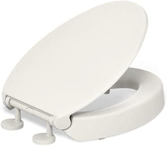 25875-96 Hyten 3" Height, Elevated Soft Close Elongated Toilet Seat, Contoured Seat with Grip-Tight Bumpers, Quick-Attach Hardware, No Slam Toilet Seat, Biscuit
