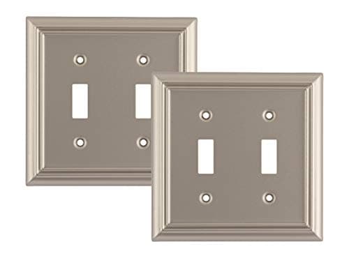 SLEEKLIGHTING Pack of 2Wall Plate Outlet Switch Covers by SLEEKLIGHTING-Decorative Satin Nickel-Variety of Styles: Decorator/Duplex/Toggle / & Combo-Size: 2 Gang Toggle