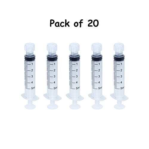 5ml Syringes 5cc Glue Applicator with Luer Lock and Caps, excluding Needles, Non-Sterile for Refilling, Measuring and Applying Oils, Epoxy and Greases (Pack of 20)