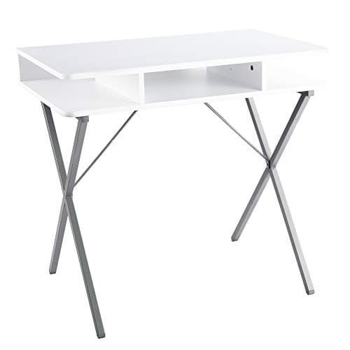 FIVEGIVEN Small White Computer Desk Modern Writing Desk with Storage for Home Office, 31.5 Inch