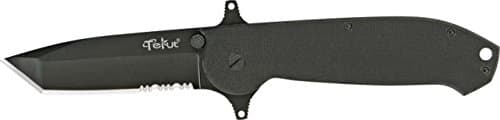 Tekut Ares A/B Linerlock Fold Knife, stainless partially serrated tanto blade, Black G-10 LK5256A