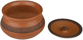Clay Pot Terracotta Cooking Gas Dahi Earthenware Biryani Serving Curd Handcrafted Handi with Lid (Brown, 1250 ml.) | Pot | Dinnerware Bowl Microwave Safe