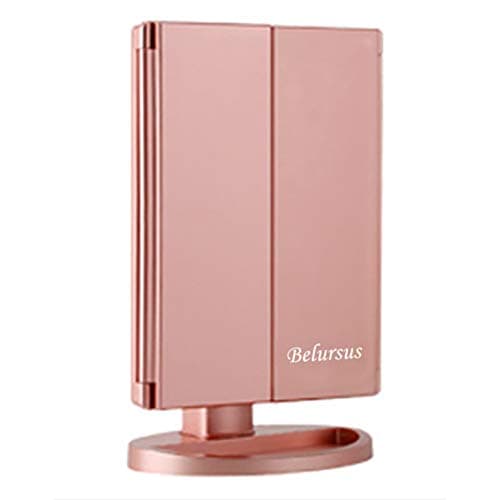 Belursus Makeup Vanity Mirror with Lights 3X/2X/1X Magnification LED Lighted Mirror Dual Power with Touch Screen Switch Portable Trifold High Definition Clarity Cosmetic Light Up Cosmetic Mirror