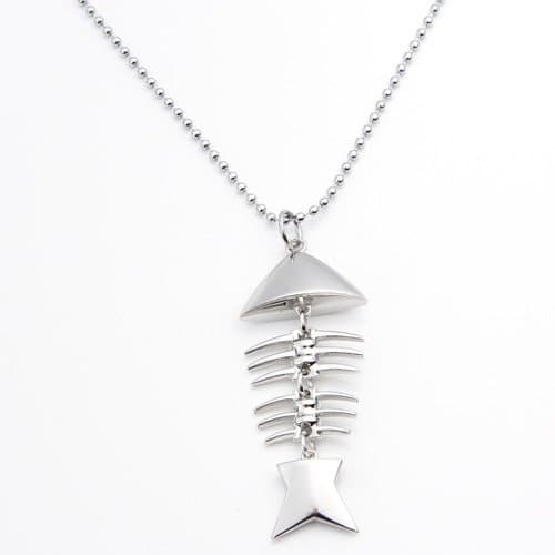 Ecloud ShopUS Silver Tone Fish Bone Metal Pendant Necklace Ball Chain Women 3x1"