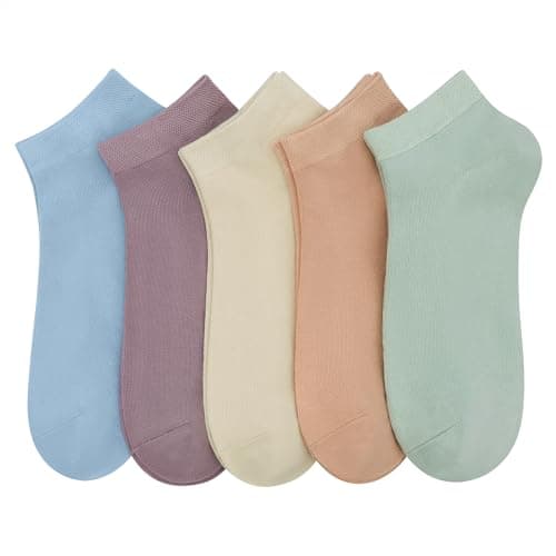 SERISIMPLE Women Viscose Bamboo Ankle Socks Low Cut Thin Sock Lightweight Pastal Color Soft Sock 5 Pairs