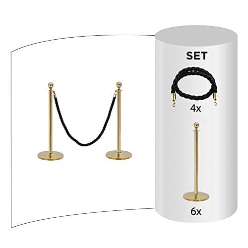 Rope & Post Barrier Kit (6X Brass Barriers + 4X Black Ropes)