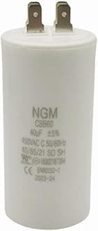 40UF CBB60 Motor Run Capacitor 450VAC Volts Round Cylinder 4 Pins, Metallized Polypropylene Film Capacitor for Motor Run, Air Conditioners, Washing Machines, Operating Voltage Range 250V ~ 450V