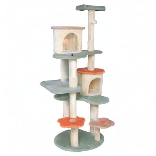 HYABi 63-inch Cat Tree for Large Cats, Multi-Level Flower Tower with Condo, Sisal Scratching Posts & Toy Balls, Sturdy & Safe Indoor Playhouse