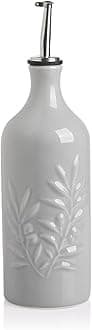 Sweejar Ceramic Olive Oil Dispenser Bottle, 20 Oz Relief Opaque Oil Cruet Protects Oil To Reduce Oxidation, Suitable for Storage Oil, Vinegar, Soy Sauce, Coffee Syrup, Liquids, Set of 1 (Gray)
