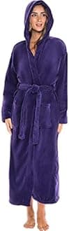 Alexander Del Rossa Plush Fleece Robe for Women, Long Hooded Bathrobe with Hood, Plus Size
