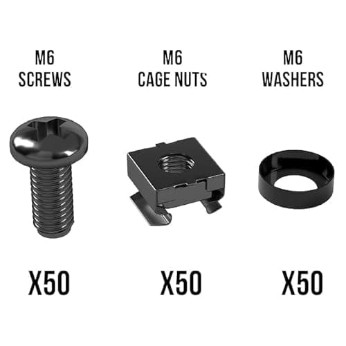 50 Pack of Black M6 Cage Nuts & Screws for Rack Mount Equipment Server 19" and 10" Cabinet, Patch Panel, Server Shelves Fixing & Installation Screws & Cage Nuts Wall Mount Server Network Enclosure