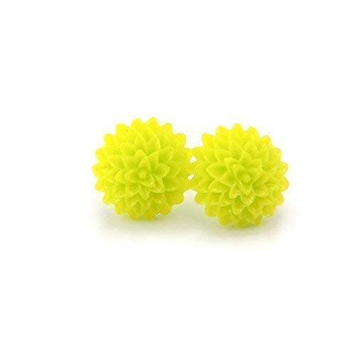 Dahlia Earrings on Plastic Posts for Metal Sensitive Ears, 12mm (Lime Green)