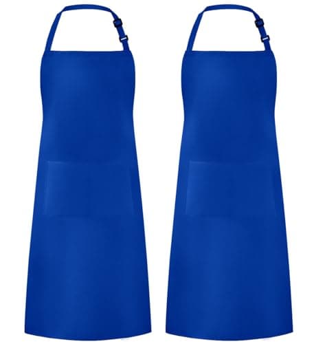 Syntus 2 Pack Adjustable Bib Apron Waterdrop Resistant with 2 Pockets Cooking Kitchen Aprons for Women Men Chef, Royal Blue