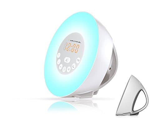 URXTRAL Sunrise Simulation Wake Up Light Digital LED Alarm Clock with Snooze Function, 6 Nature Sounds, FM Radio, 10 Brightness Levels, Touch Control, Gently Wakes You up with Natural Light & Sounds