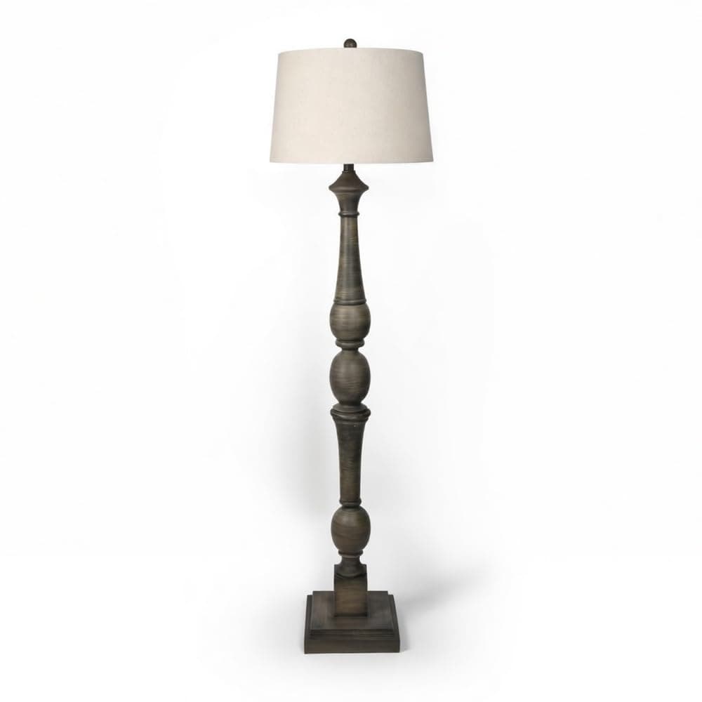 Decor Therapy Distressed Baluster Resin Floor Lamp, Warm Grey