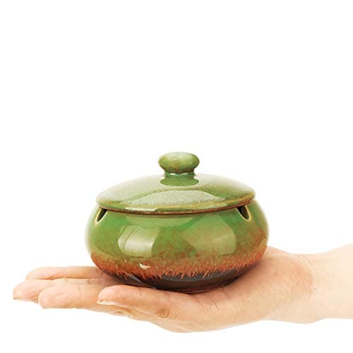 K COOL Outdoor Cigarette Ashtray with Lid Smokeless Ceramic Ash Trays Covered Windproof Smell Proof Ashtrays for Outside Patio Home Odorless Office Tabletop (Green)