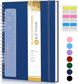 Blank Notebook, Spiral Notebook Journal 8.5” x 11”, A4 Large Blank Notebooks for Women Men, 100 GSM Paper, Plastic Hardcover Spiral Blank Journals for Writing Work School Sketching Business, Navy