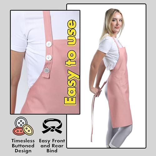 TOSHE Kitchen Apron Waterdrop Resistant Cotton Apron with adjustable Aprons for Women with Pockets 12 Color option Cooking