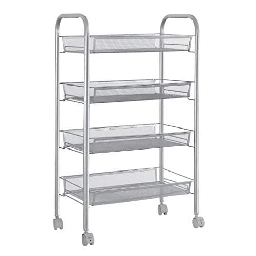 dalilylime 4-Tier Removable Storage Cart, Gap Kitchen Slim Slide Out Storage Tower Rack with Wheels, Cupboard with Casters (Silver, 4 Layers-420s)