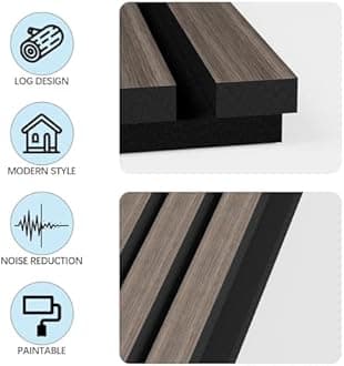 2PCS Wood Wall Panels, 3D Fluted Sound Absorbing Slat Wall Paneling in Walnut, Wood Finish Sound Proof for Wall and Ceiling