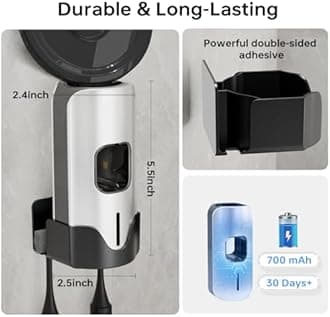 Toothpaste Dispenser, Smart Automatic Toothpastes Dispenser Wall Mounted for Bathroom, 3 Lavel Tooth pastetooth Paste Dispenser for Kids, Toothpaste Squeezer w/ 2 Toothbrush Slots White