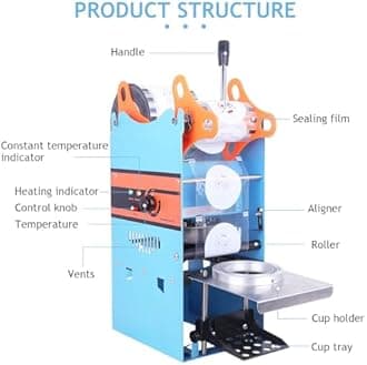 Manual Cup Sealing Machine, 170mm Tall φ90mm/95mm Cup Sealer, for Bubble Boba Milk Tea Cup (BLUE)