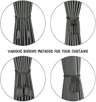 BEL AVENIR 2 Pack Curtain Handmade Tiebacks Decorative Curtain Holdbacks with Tassel (Charcoal, 2 Pack)