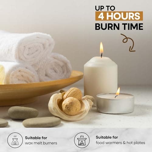 Price's Candles 100 Pack 4 Hour Tea Light Candles | Vegan & Kosher Friendly Long Clean Burn Unscented Tea Lights for Everyday Use | Great for Everday Use, Wax Melt Burners & Food Warmers