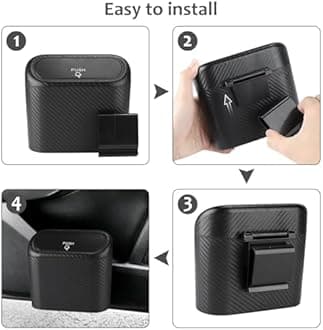 Accmor Car Trash Can with Lid, 2 Pack Mini Vehicle Trash Bin Car Dustbin Garbage Organizer Holder with Trash Bag, Small Hanging Leakproof Auto Storage Bag Container (Carbon Fiber)